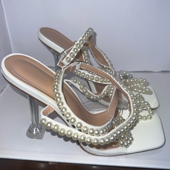 Yolkomo Women's Square Toe Heels Sexy Rhinestone Bow, Pearl Size 8.5… - Picture 3 of 6